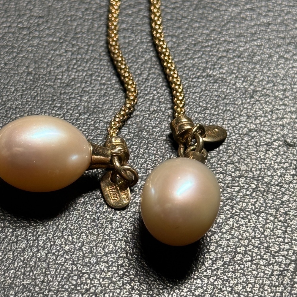 Sterling Silver 925 Vermeil Dyadema Real Pearl End Tassels Y Necklace 36" - Picture 5 of 10